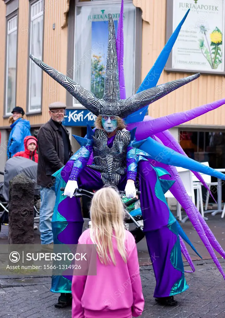 Clown at festival in Reykjavik, Iceland.