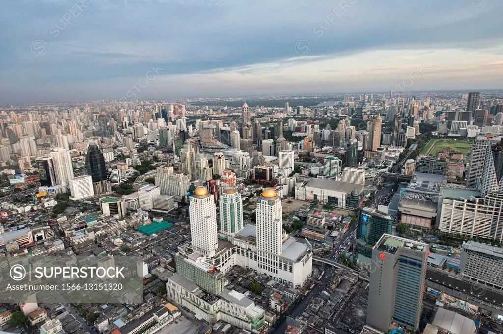 Panorama of the Bangkok skyline seen from the Baiyoke Tower, Thailand.