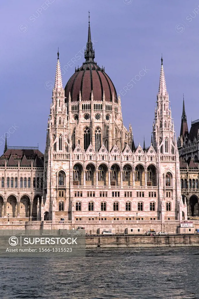 Danube River with Parliament in Budapest Hungary.