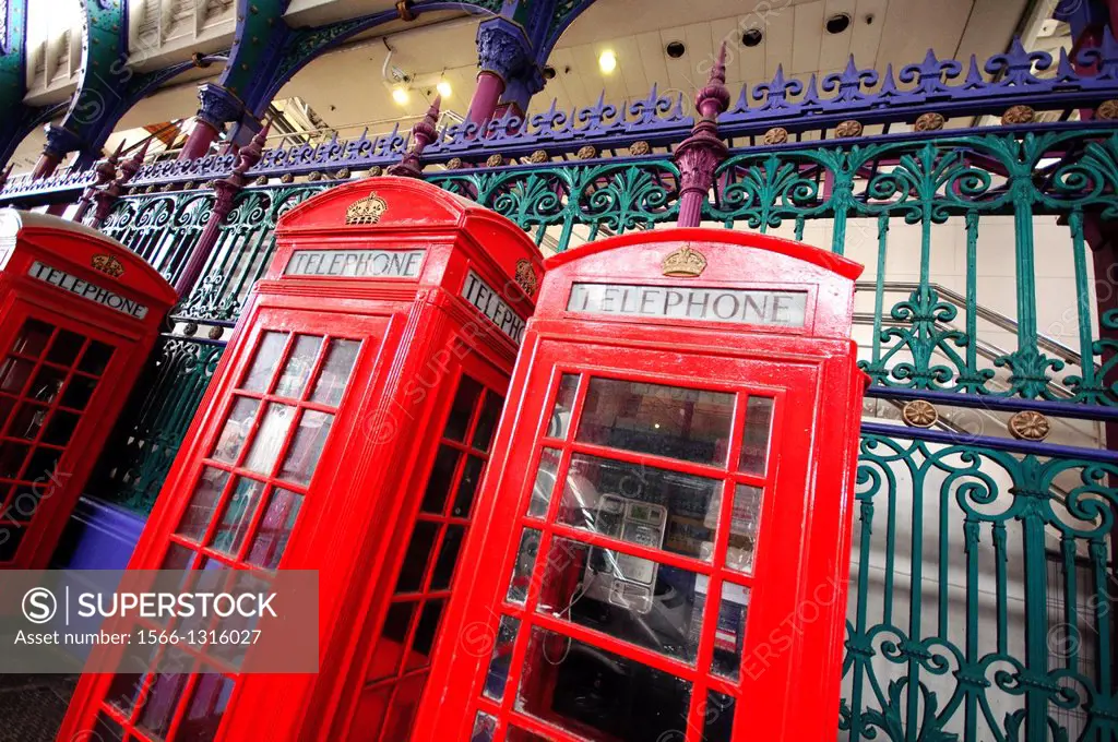 England, London, Smithfield Market, Red Telephone Box.
