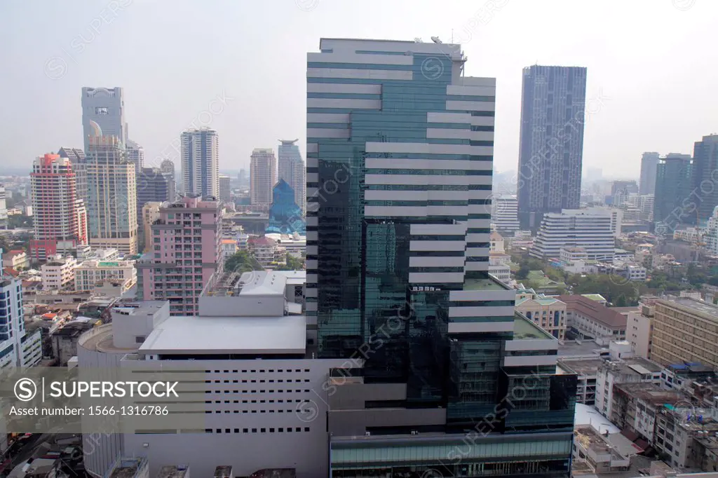 Thailand, Bangkok, Silom, Rama IV Road, aerial, view, city skyline, buildings, urban, The MET, Banyan Tree Bangkok.