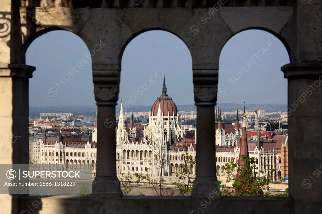 Hungarian Parliament seen from Fisherman's Bastion, Budapest, Hungary.