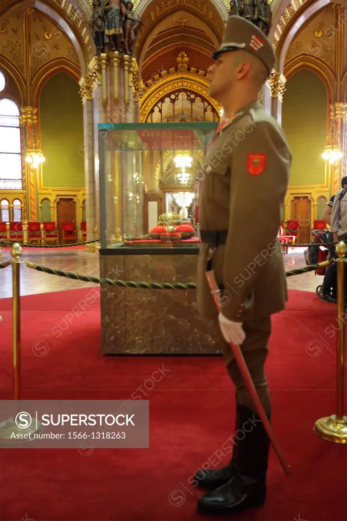 Guards at Holy Crown of Hungary in the Parliament, Budapest, Hungary.
