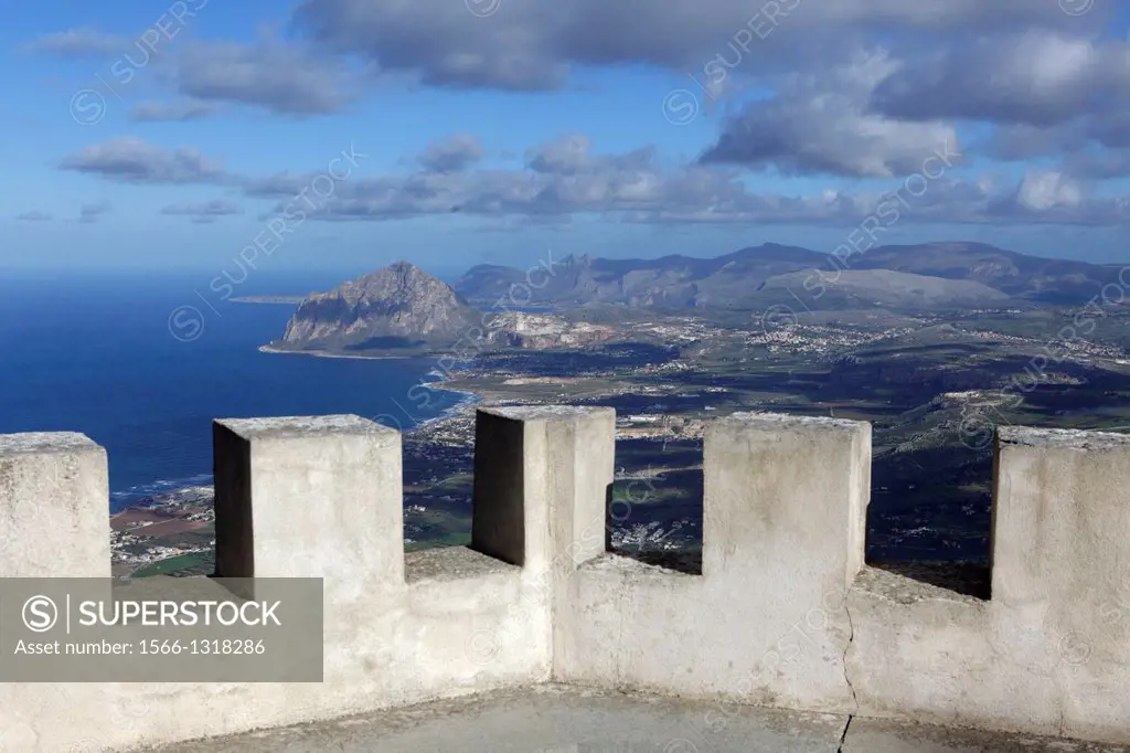 View towards Monte Cofano, Erice, Sicily, Italy.