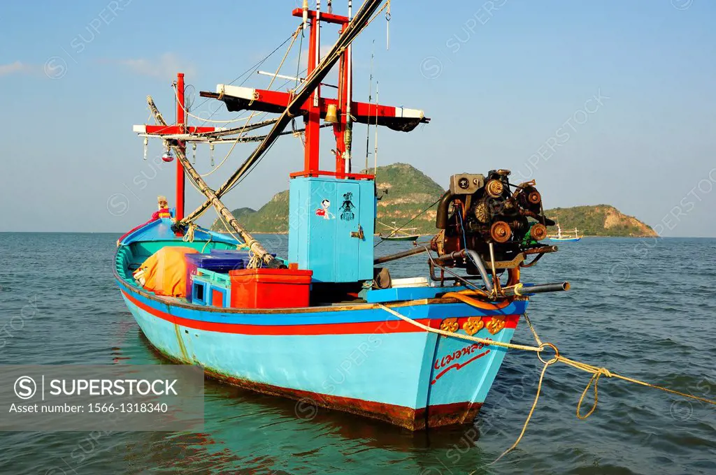 Fishing boat anchored, Dolphin Bay, Prachuap Khiri Khan Province, Thailand