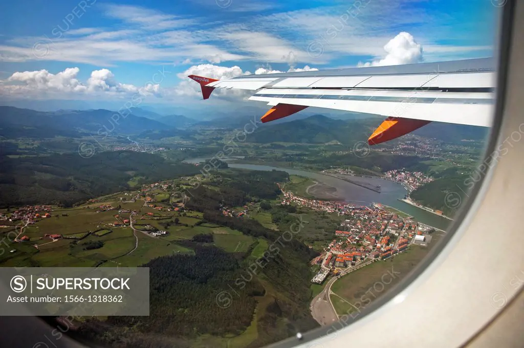 passenger jet liner flying over Asturias, Spain