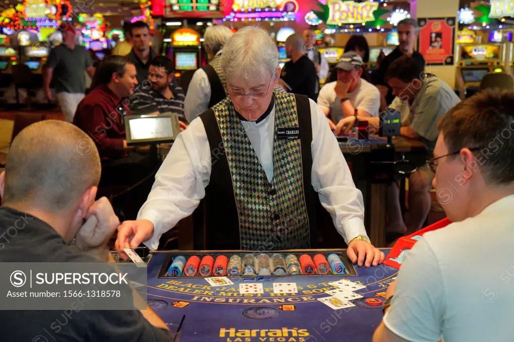 Nevada, Las Vegas, The Strip, South Las Vegas Boulevard, Harrah's Las Vegas Hotel, casino, gambler, gambling, dealer, Blackjack, employee, betting, ma...
