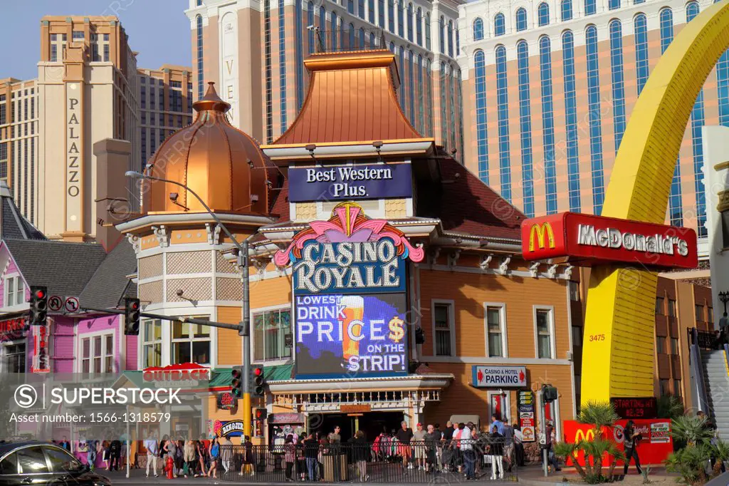 Nevada, Las Vegas, The Strip, South Las Vegas Boulevard, McDonald's, fast food, restaurant, Casino Royale, sign, Outback Steakhouse, The Venetian, The...