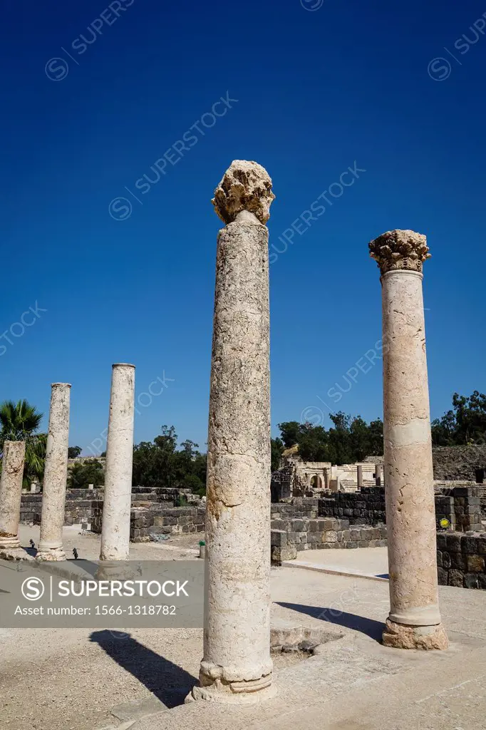 Ruins of the Roman-Byzantine city Scythopolis, Tel Beit Shean national Park, Beit Shean, Israel.
