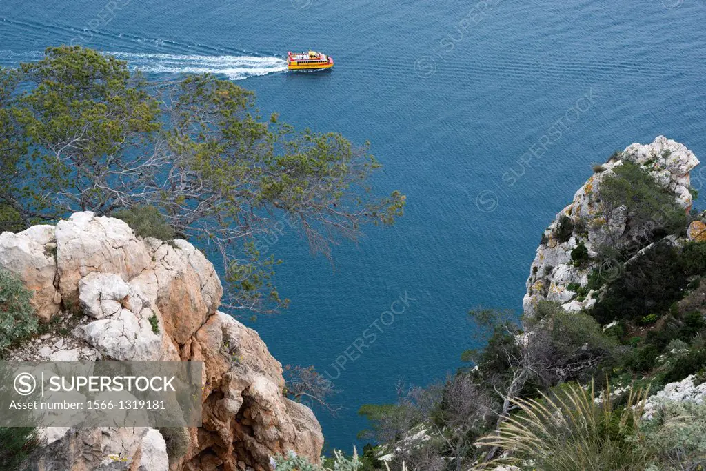 Tourist boat along the coast, Calp, Alicante, Spain