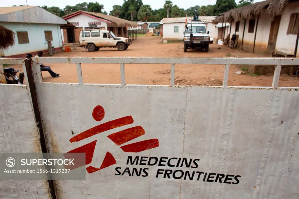 no arms sign on gate of MSF spain hospital in batangafo in central african republic.