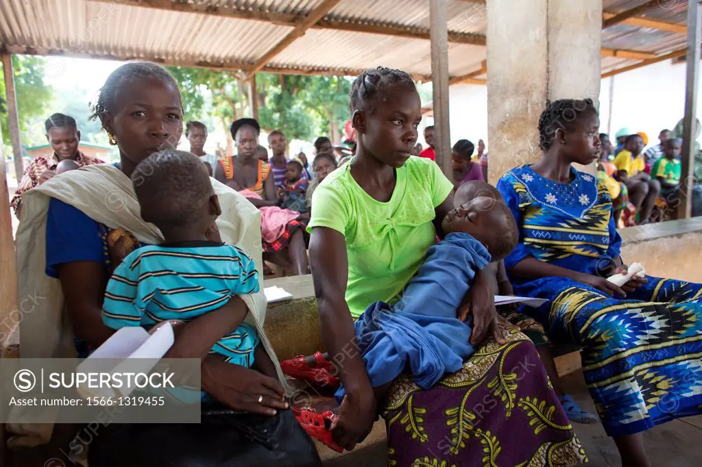 Mothers and children waiting at the hospital in Central African Republic.