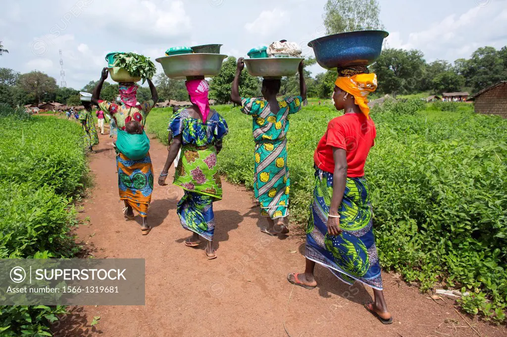 women walking to the market in central african republic.