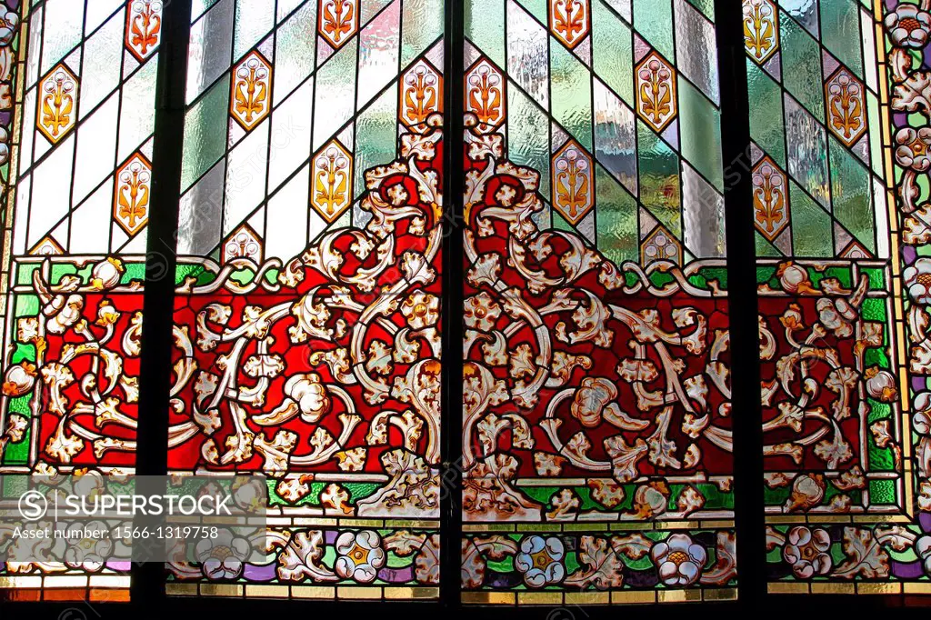 stained glass, Casa Alegre de Sagrera, modernist house museum, arch. Melcior Viñals, Terrassa, Catalonia, Spain