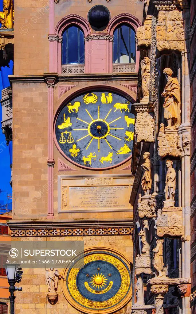 Astronomical clocks on the bell tower of the cathedral, Messina, Sicily, Italy