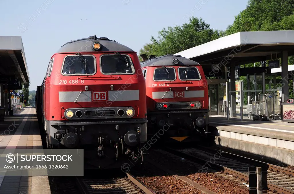 Two Diesel locomotive class 218 of the Deutsche Bahn AG
