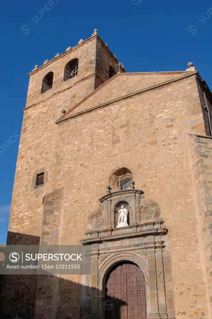 San Juan, Saint John church, tower and façade, Agreda, Soria, Moncayo mountains, Castilla y Leon, Spain.