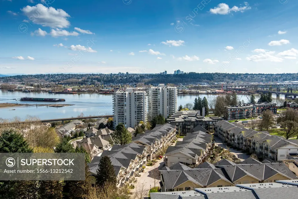 Canada, British Columbia, Fraser River at New Westminster and newer housing in the area.