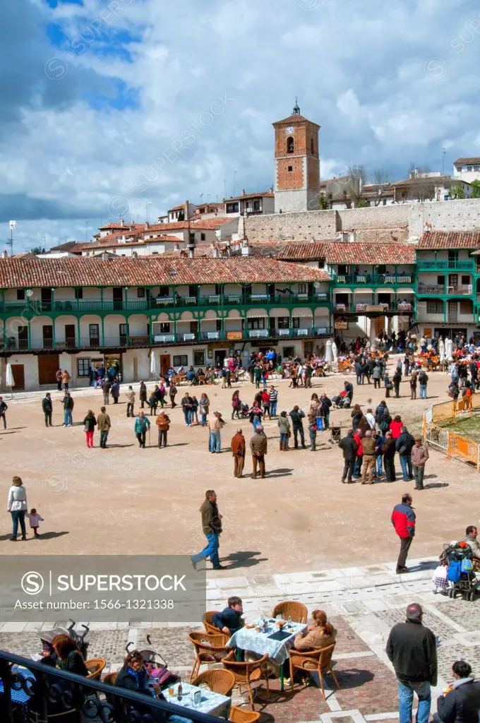 Main Square viewed from a balcony. Chinchon, Madrid province, Spain.