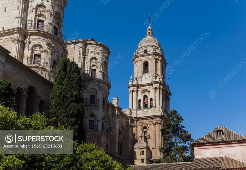 Malaga, Malaga Province, Costa del Sol, Andalusia, southern Spain. The Renaissance cathedral. Full Spanish name is La Santa Iglesia Catedral Basilica ...