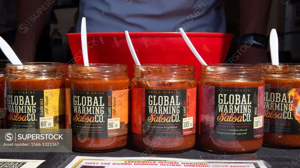 Detroit, Michigan - Samples of Global Warming Salsa at a Whole Foods Market on the day of the store's opening in midtown Detroit. Whole Foods is the f...