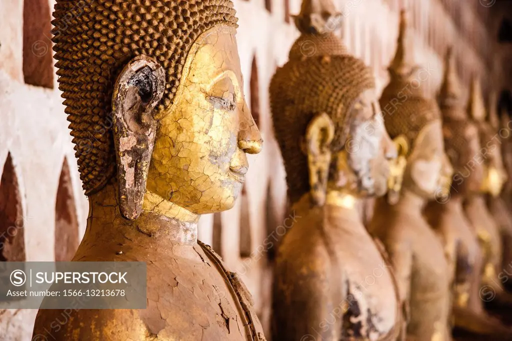 Buddha statues at Wat Si Saket monastery and museum. Vientiane, Laos.