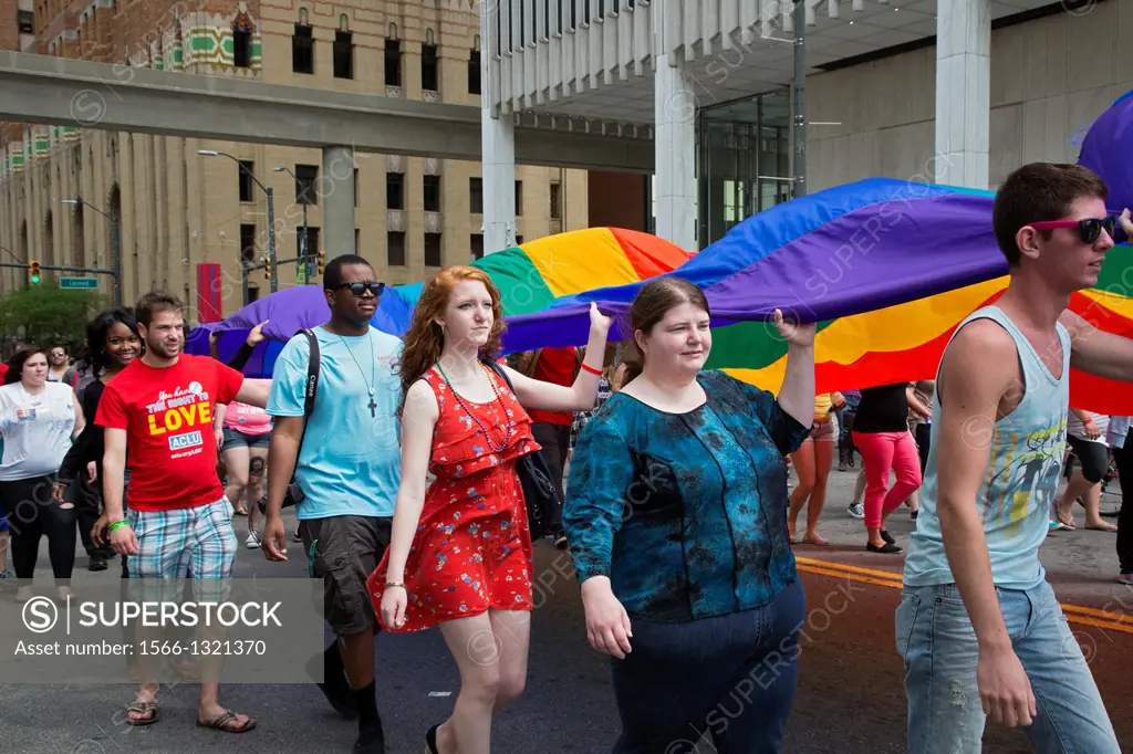 Detroit, Michigan - Gay and lesbian activists march for equality in the Motor City Pride parade.