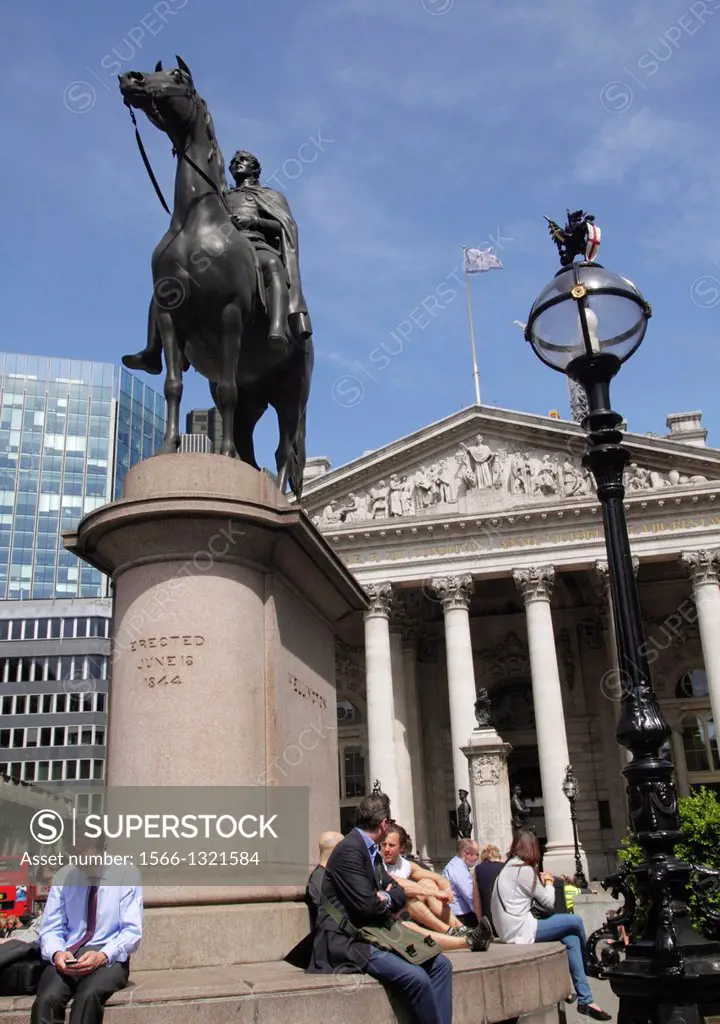 The Royal Exchange and Duke of Wellington statue London.