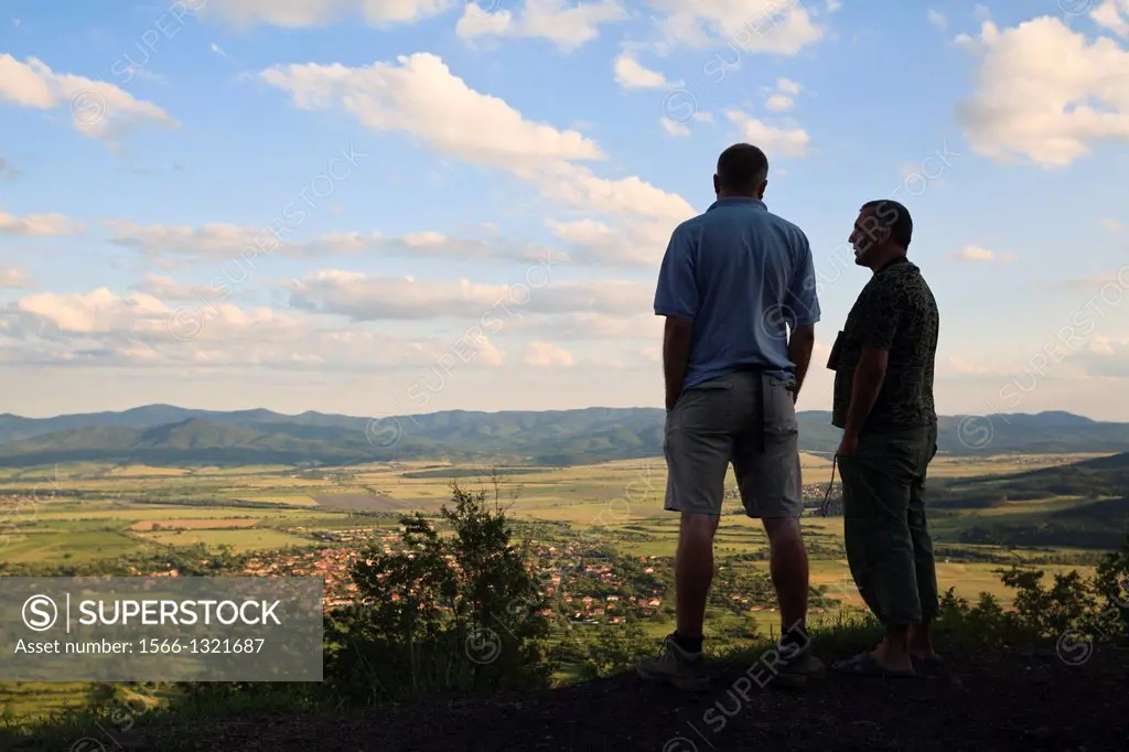 Researchers watching the area of Bulgarian Saker Reintroduction Project. Central Balkan National Park. Bulgaria.