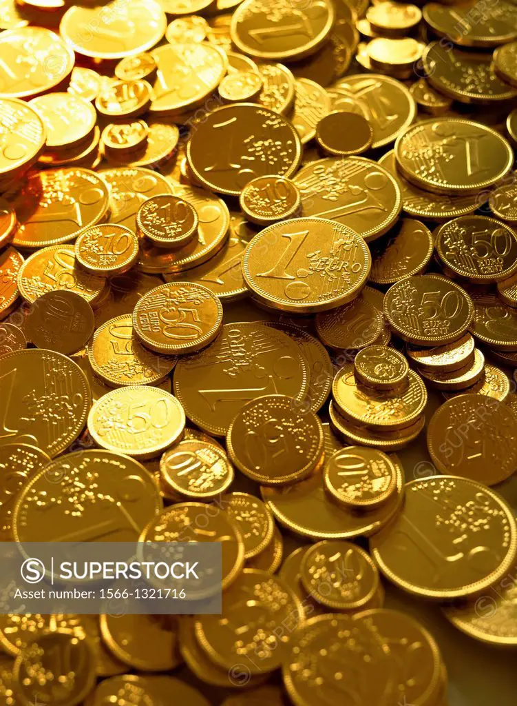 Golden 1 Euro coins.
