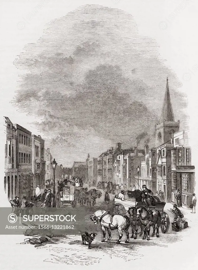 Southampton, England in the 19th century. View down the High Street.