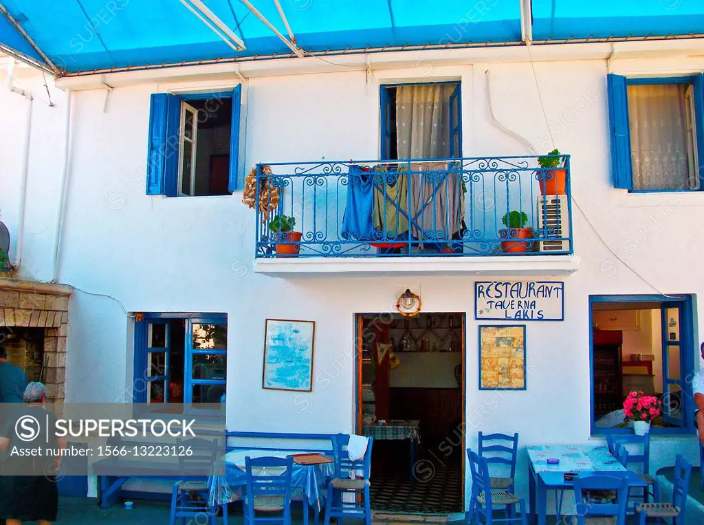 Spartochori , Meganissi Island, Ionian Sea, Greece, Taverna Lakis, typical greek cousine restaurant,.