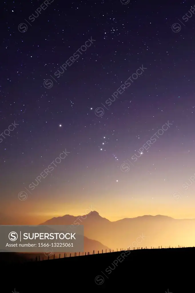 Orion constellation from Colma di Sormano, Triangolo Lariano, Province of Como, Lombardy, Italy.
