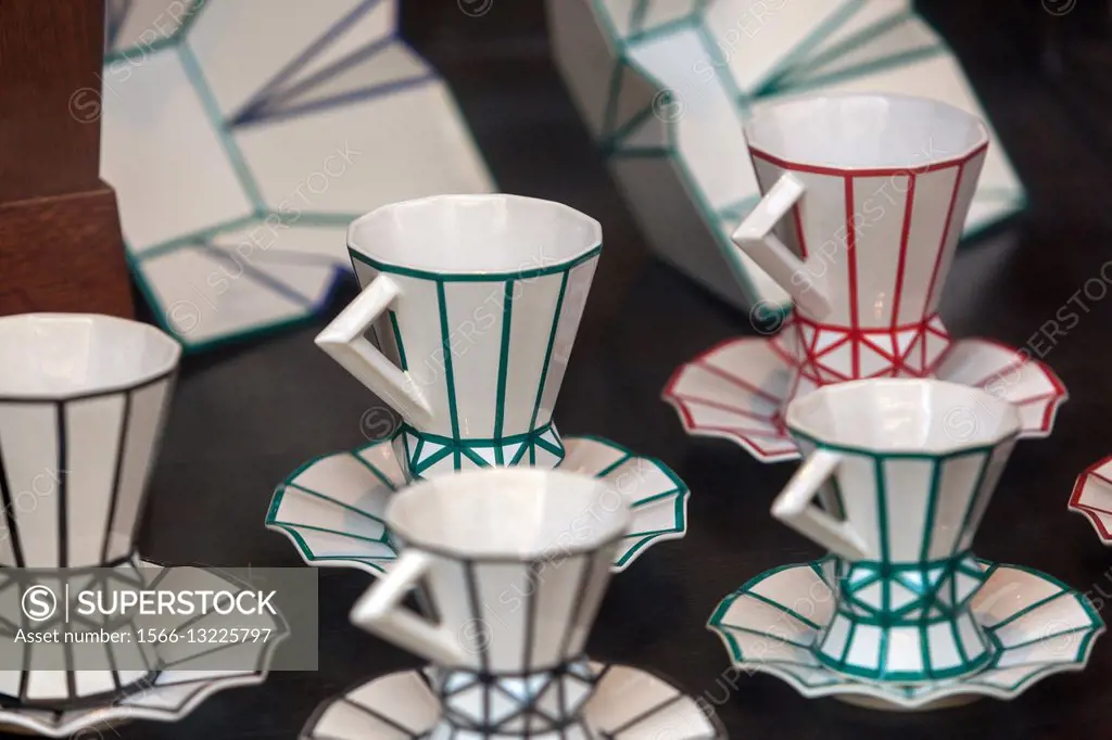 Coffee service in the Cubist style, sold in stores House of the Black Madonna, Prague, Czech Republic.