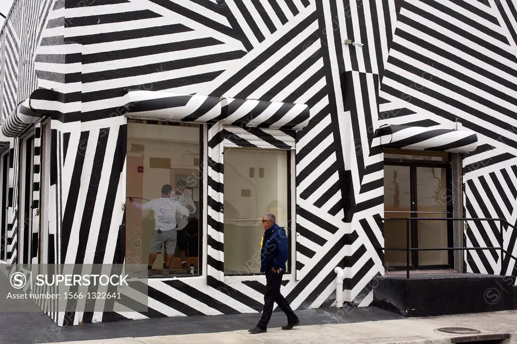 Striped exterior Wynwood art district, Miami, Florida, USA