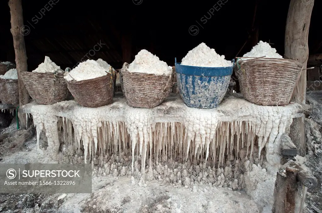 Baskets of salt at Khok Saath Iodized Salt Factory, Vientiane, Laos.