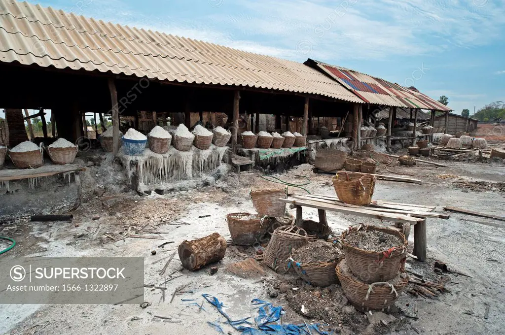 Baskets of salt at Khok Saath Iodized Salt Factory, Vientiane, Laos.