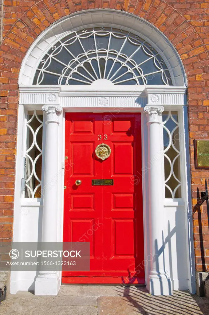 House doors along Clare Street central Dublin Ireland Europe.