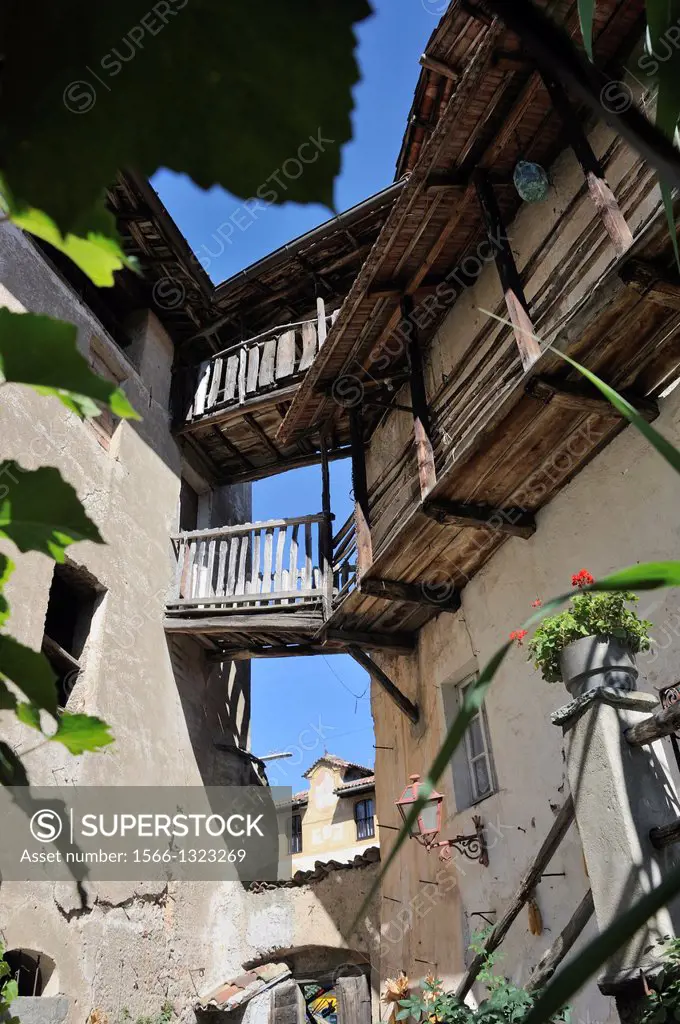 Carona, old housefront, Ticino, Switzerland.