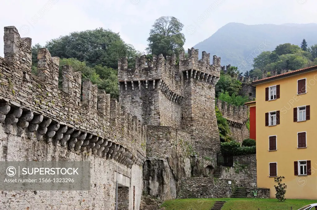 The Murata or city wall - Bellinzona is the administrative capital of the canton Ticino in Switzerland. The city is famous for its three castles (Cast...