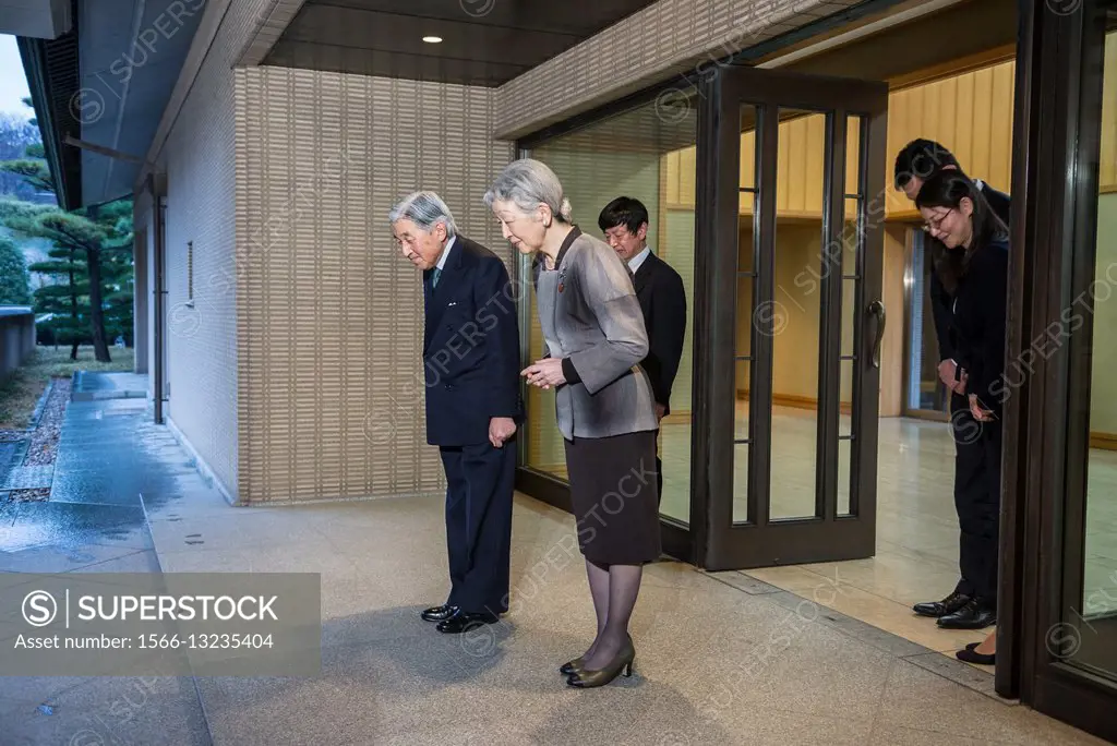 Emperor of Japan Akihito and Empress Michiko in Gosho - Imperial Residence in Tokyo city, Japan.