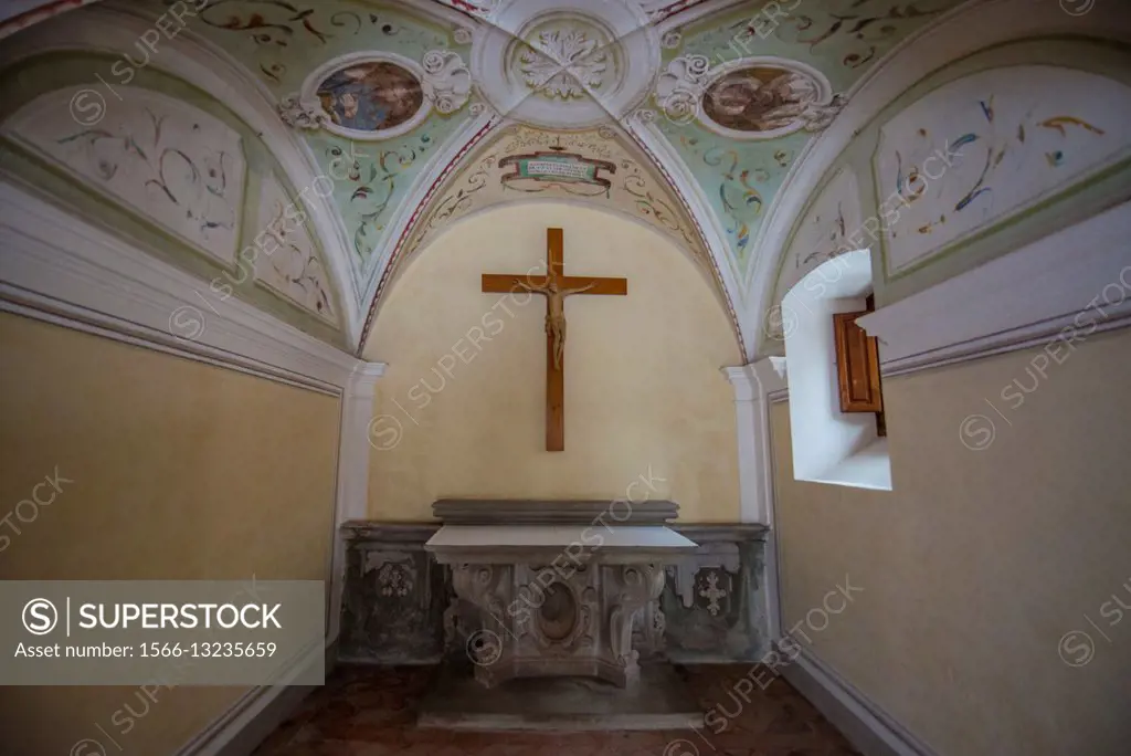 Internal view of the chapel of Camaldoli hermitage, Foreste Casentinesi NP, Tuscany, Italy.