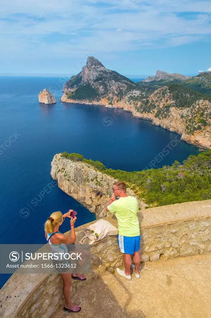 Spain , Mallorca Island, Formentor coast from Sa Creueta lookout, Colomer rock.