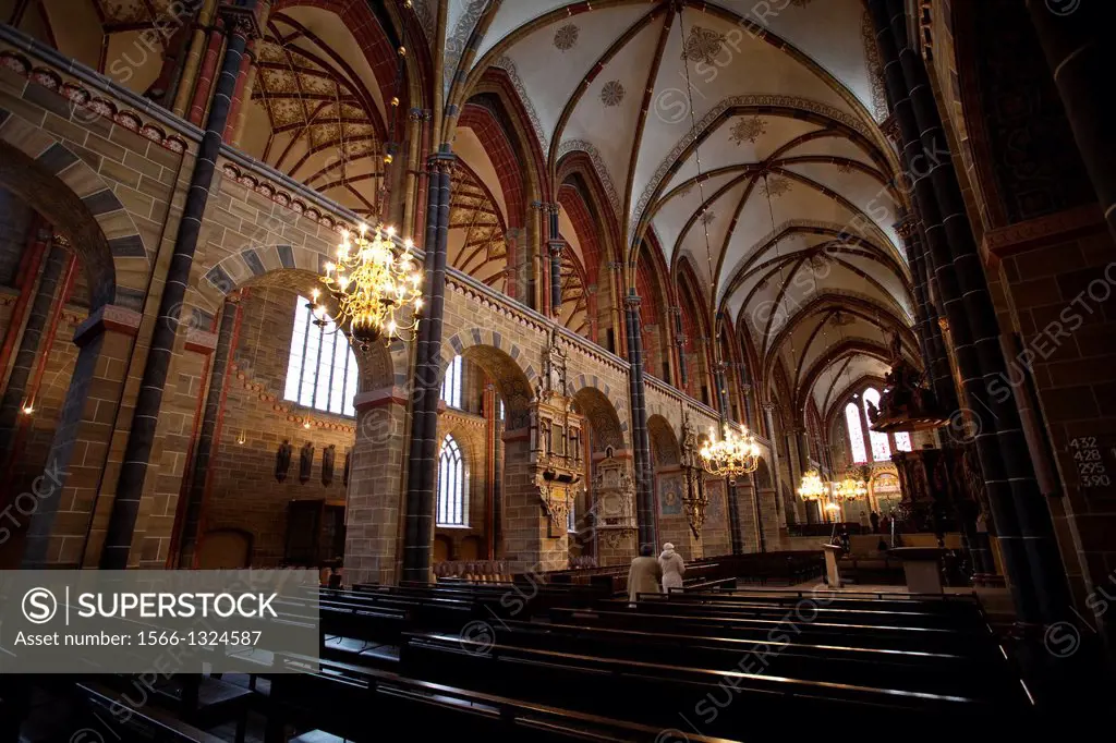 Indoors of the Cathedral of St. Petri Evangelical Lutheran Church in early Gothic style of century XIII. Bremen, Germany, Europe.