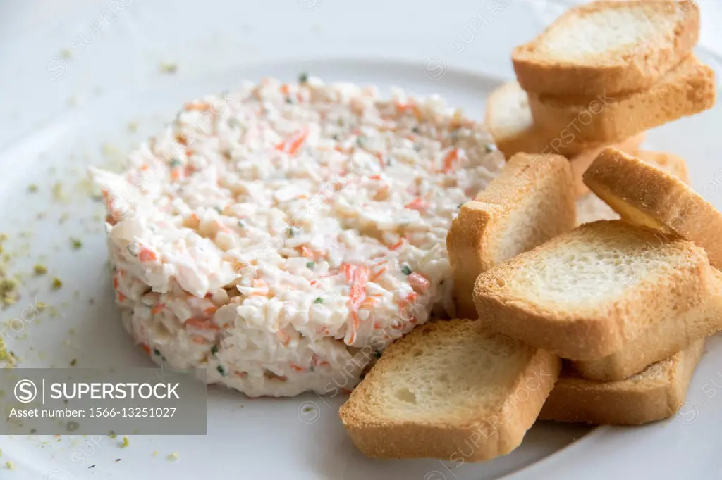Russian salad with toast bread.