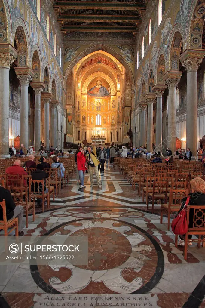 Italy, Sicily, Monreale, Duomo, Cathedral, interior, mosaics,.