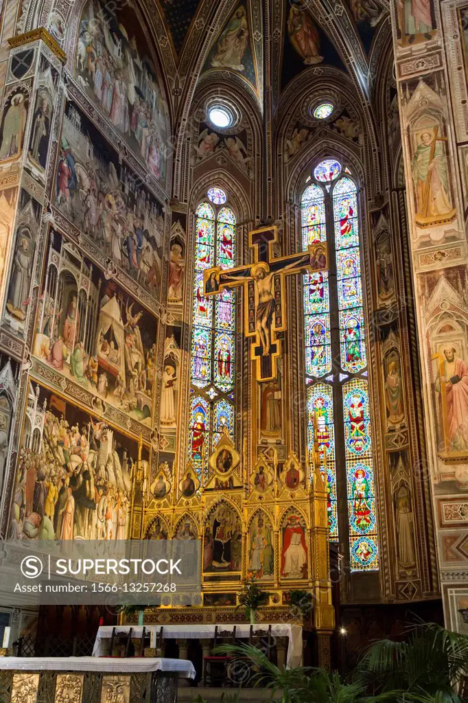 Florence, Tuscany, Italy. Santa Croce Basilica. Main altar and chancel.