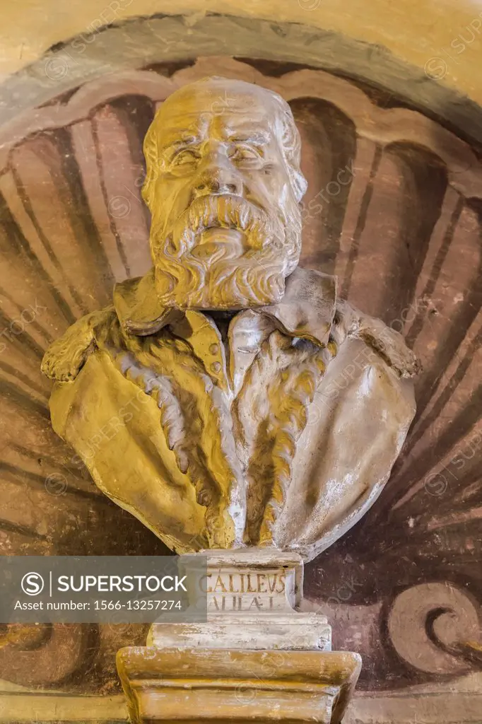 Florence, Tuscany, Italy. Santa Croce Basilica. Bust of Italian astronomer and physicist Galileo Galilei, 1564-1642.
