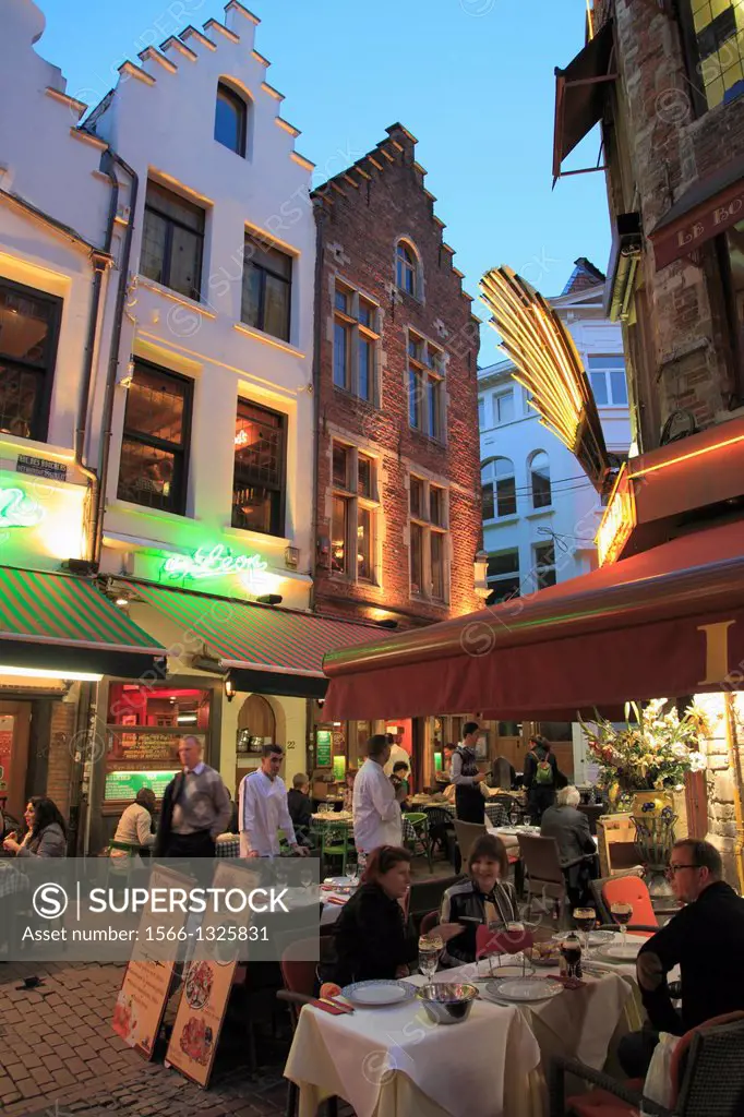 Belgium, Brussels, Rue des Bouchers, restaurants,.