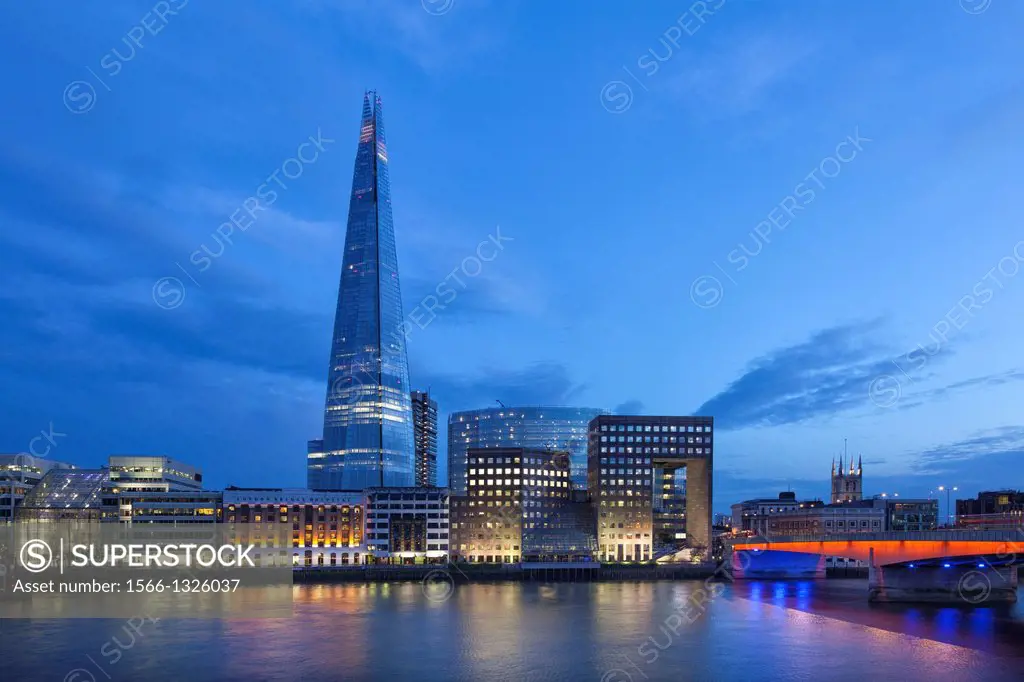 London cityscape-the Shard,London Bridge hospital and office building on the South Bank at night,England.